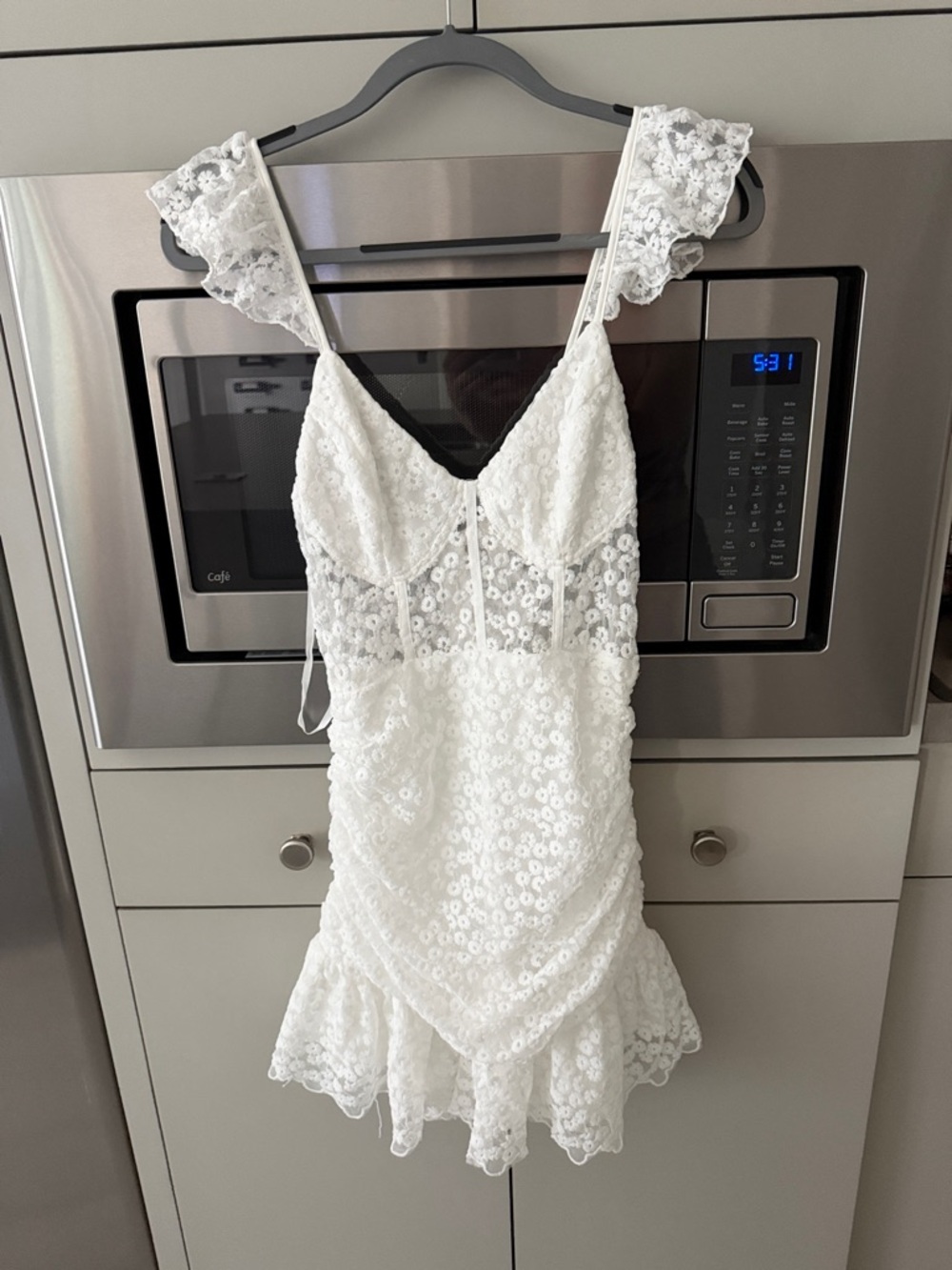 White Lace Ruffled Mini Dress